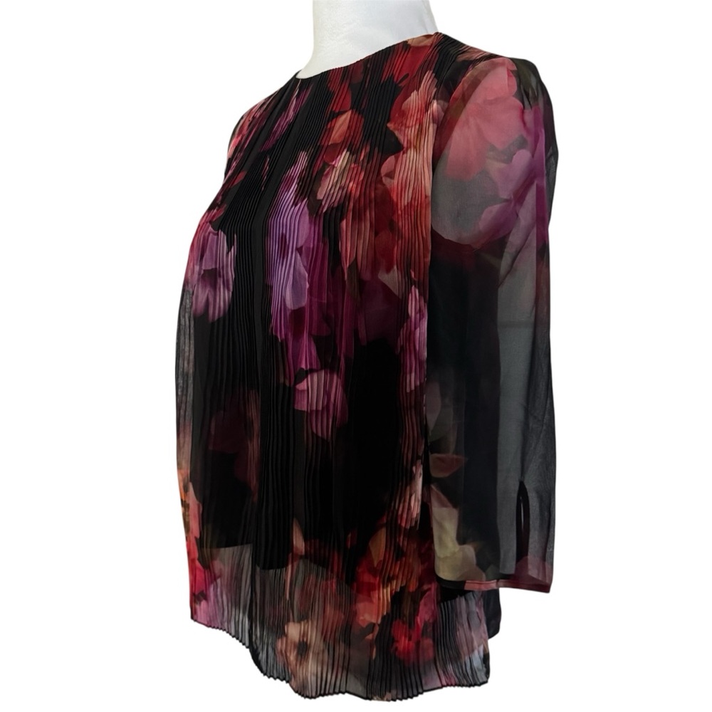 Ted Baker London Wolbrr Floral Pleated Chiffon Blouse Sheer Sleeve Size XS - Picture 7 of 12